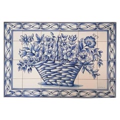 Flower Basket Bouquet Tile Mural in Pure Clay and Fine Ceramic