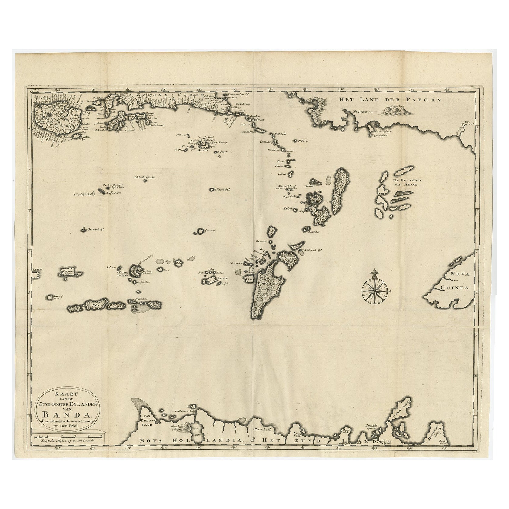 Carte ancienne originale du sud-est des îles Banda ou Spice, Indonésie, 1726
