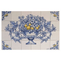 Kitchen Tile Mural - Flowers and Lemons in Pure Clay and Fine Ceramic