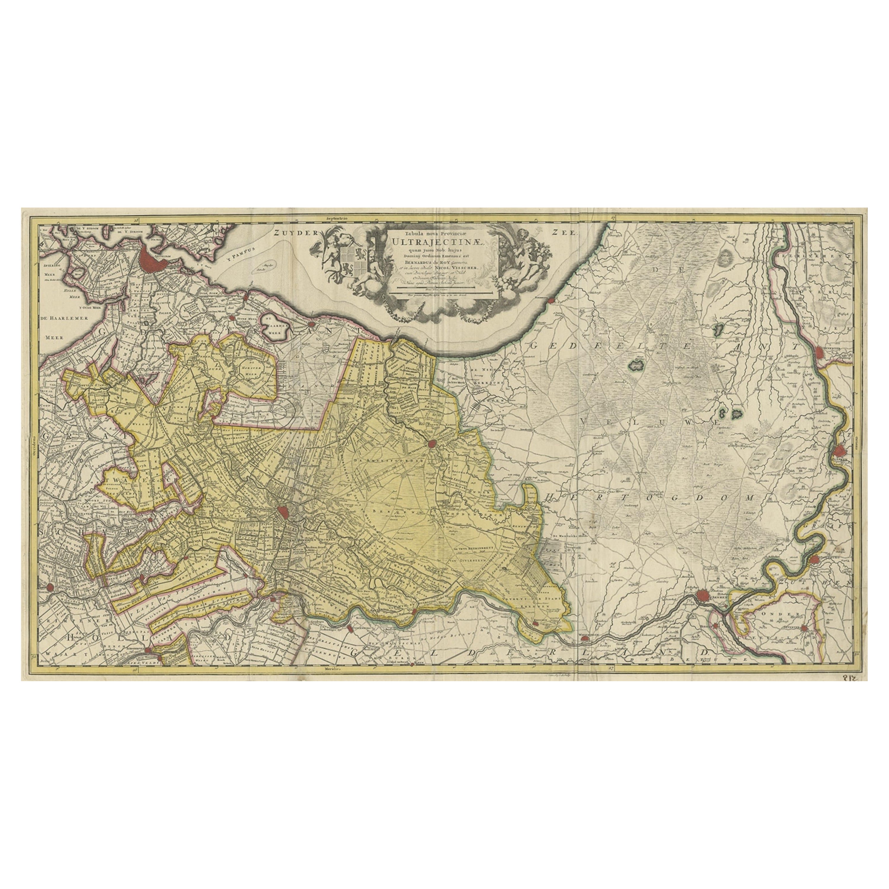 Original Antique Map of the Province of Utrecht, the Netherlands, ca.1720