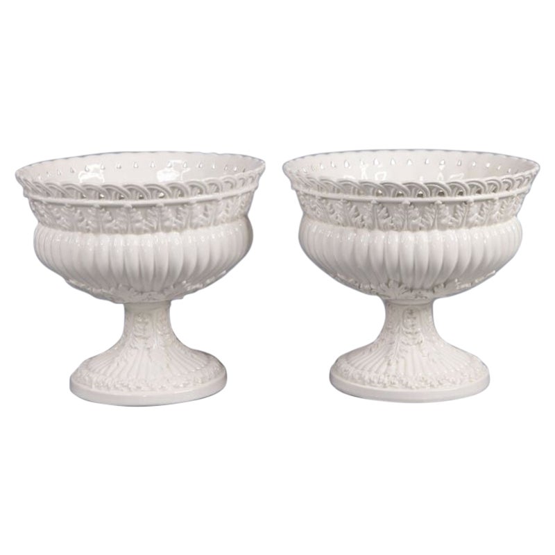 Vintage Italian White Porcelain Compotes Fruit Bowls Centerpieces, a Pair