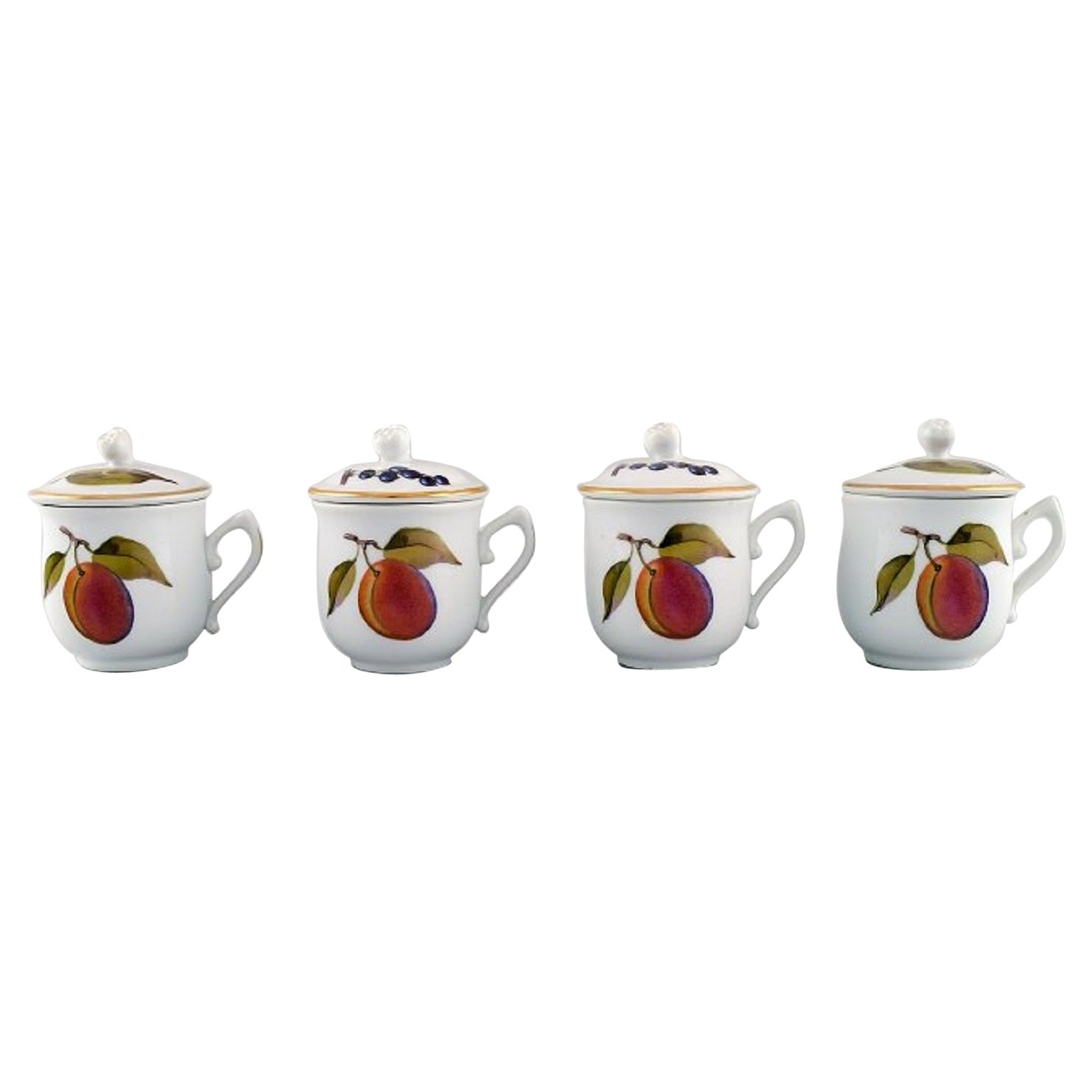 Royal Worcester, England, Four Evesham Porcelain Cream Cups, 1960s For Sale