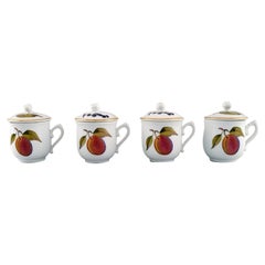 Royal Worcester, England, Four Evesham Porcelain Cream Cups, 1960s