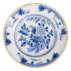 Antique 18th-Century Dutch Delft Chinoiserie Floral Plate