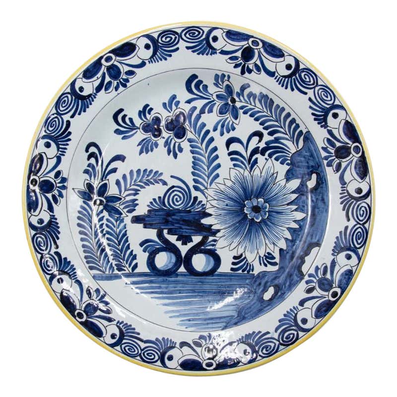 Antique Blue and White Dutch Delft Pottery Wall Plaque with Canal Scene ...