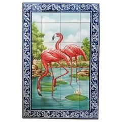 Flamingos Tile Mural in Pure Clay and Fine Ceramic