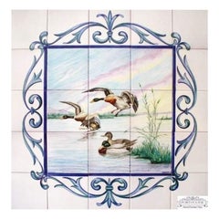 Ducks Hand Painted Tiles, Decorative Portuguese Ceramic Wall Tiles