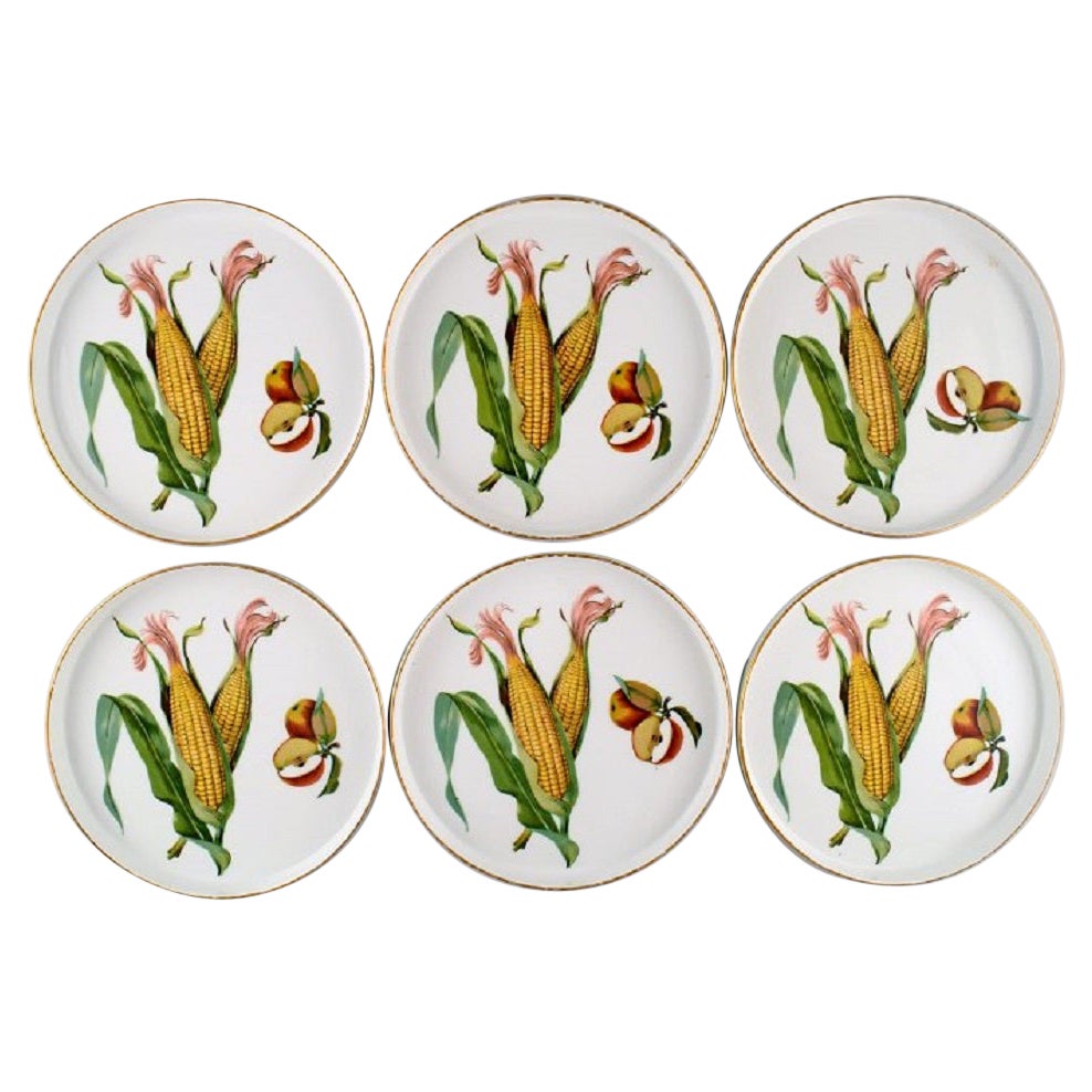 Royal Worcester, England, Six Round Porcelain Dishes Decorated with Corn Cobs For Sale