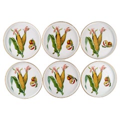 Vintage Royal Worcester, England, Six Round Porcelain Dishes Decorated with Corn Cobs