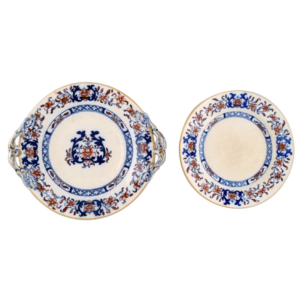 Mintons, England, zwei antike Teller aus handbemalter Fayence im chinesischen Stil