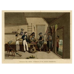 Interieur mit ein Einwanderer aus Timorese und einem Europäer in Kupang, Indonesien, 1825