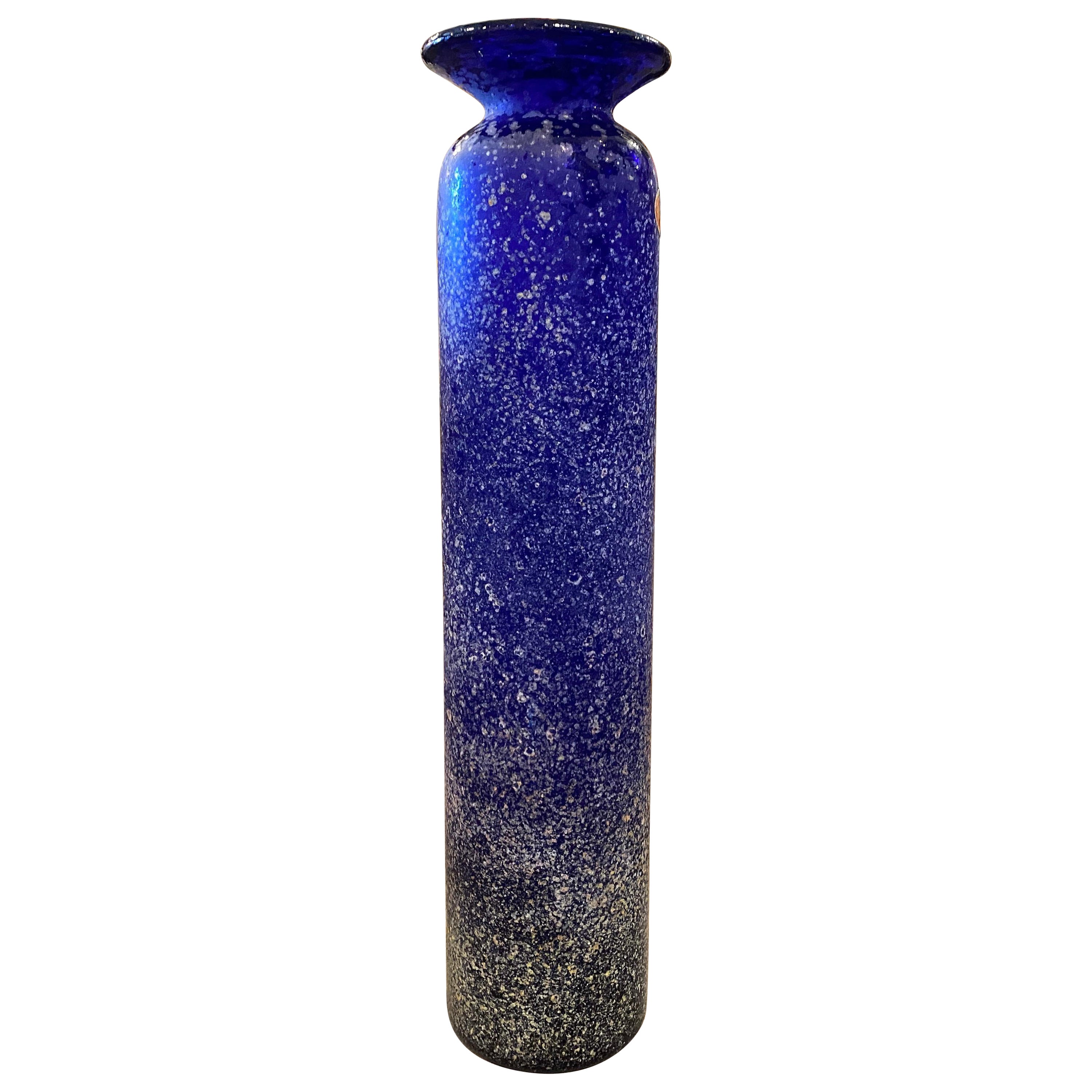 1960s Cenedese Attributed Mid-Century Modern Blue Scavo Murano Glass Vase