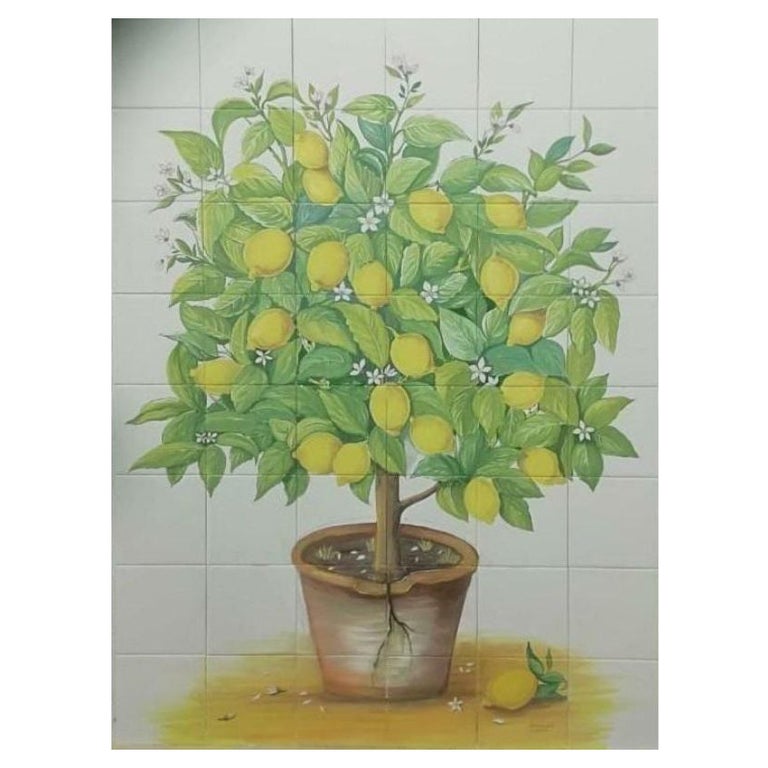 Lemon Tree Hand Painted Tile Mural, Lemon Tree Tile Mural