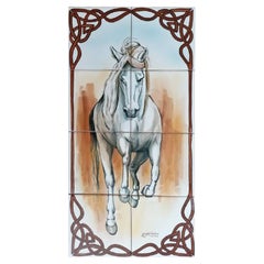 White Horse Hand Painted Tile Mural, Decorative Ceramic Wall Tiles, Azulejos