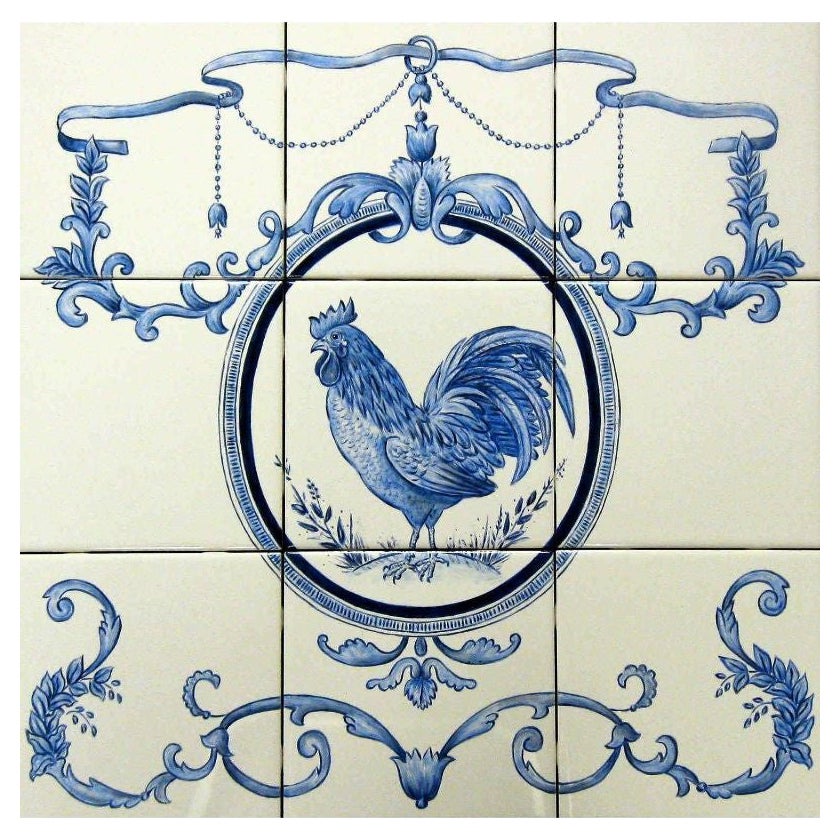 Rooster Ceramic Tile Chicken Scenes Number 1 2 3 and 4  size 6" x 6" Decor 