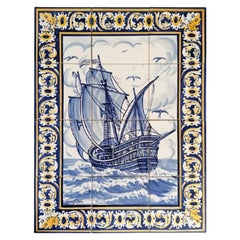 Colourful Ship Tile Mural, Decorative Ceramic Wall Tiles, Portuguese Azulejos
