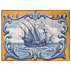 Ship Hand Painted Tile Mural, Decorative Ceramic Wall Tiles, Portuguese Azulejos