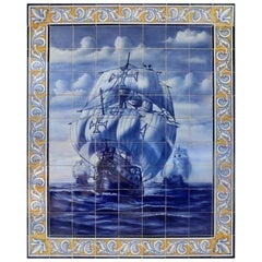 Age of Discovery Ships Hand Painted Tile Mural, Portuguese Ceramic Tiles Azulejo