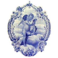 Cherub Angels Hand Painted Tile Mural, Decorative Wall Tiles, Azulejo tiles