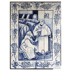 Friars Drinking Wine Tile Mural, Hand Painted Wall Tiles, Portuguese Azulejos