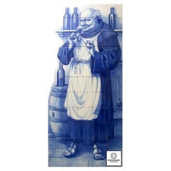 Monk Drinking Wine Hand Painted Tile Mural, Portuguese Ceramic Tiles, Azulejos