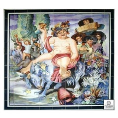 Portuguese Azulejos Hand Painted Ceramic Tile Mural "Bacchus" Signed by Artist 