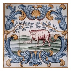 Cat and Mouse Hand Painted Wall Tiles, Decorative Tiles, Portuguese Azulejos