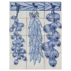 Kitchen Ceramic Wall Tiles with Hanging Vegetables, Portuguese Tiles Azulejos