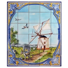 Portuguese Azulejos Hand Painted Tile Mural "Countryside" Signed by Artist 