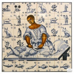 Fishmonger Tile Mural, Decorative Wall Tiles, Portuguese Ceramic Tiles Azulejos