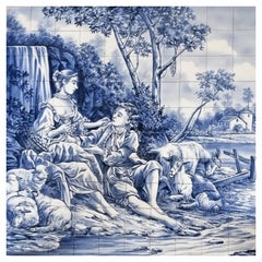 Romantic Hand Painted Tile Mural, Portuguese Blue and White Tiles Azulejos