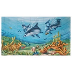 Portuguese Azulejos Hand Painted Tile Mural "Sealife" Signed by Artist