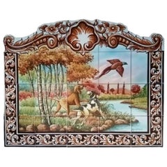 Hounds Hand Painted Tile Mural, Decorative Wall Tiles, Portuguese Tiles Azulejos