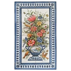 Flowers and Birds Hand Painted Tile Mural, Portuguese Wall Tiles Azulejos
