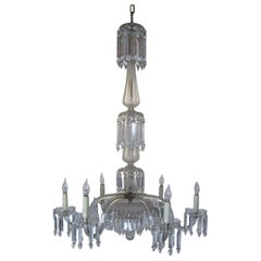 Six Arm 19th Century Crystal and Cut Frosted Glass Chandelier