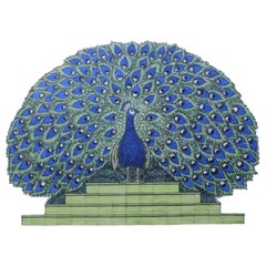 Portuguese Azulejos Hand Painted Tile Mural "Peacock" Signed by Artist