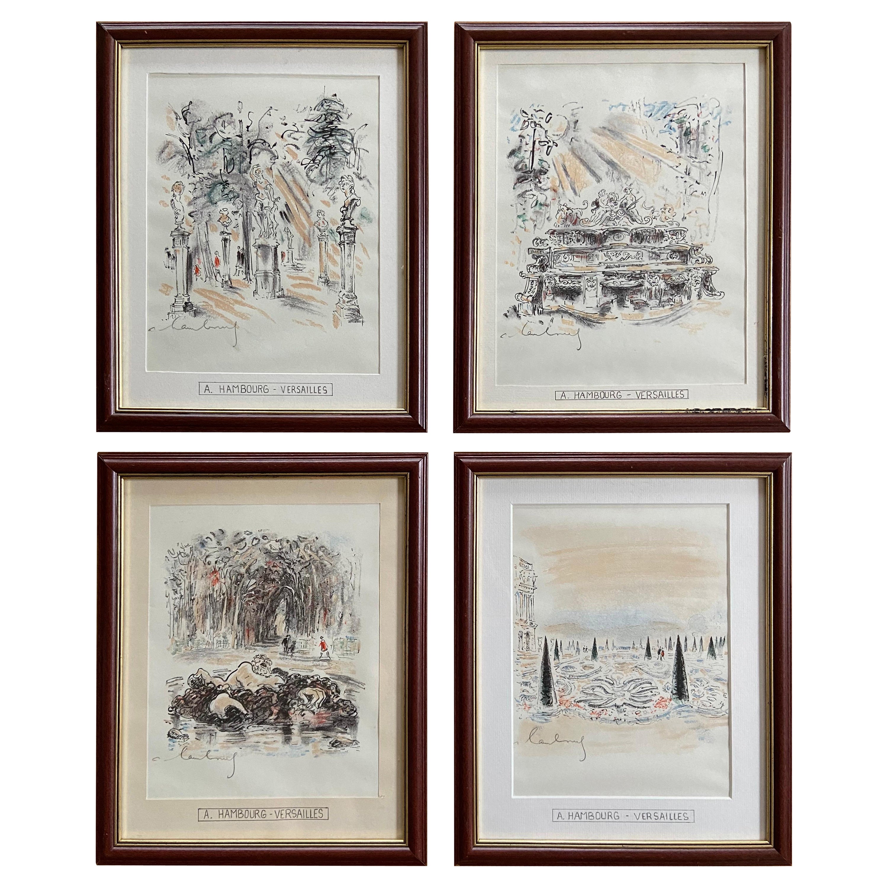 20th Century French Limited Edition Lithographs of Versailles by André Hambourg For Sale