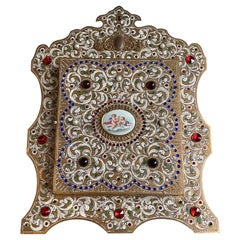 Antique Austrian Moorish Revival Enameled & Engraved & Bejeweled Brass Three Fold Mirror