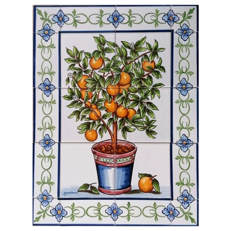 Orange Tree Tile Mural in Pure Clay and Fine Ceramic For Sale at 1stDibs italian tile mural