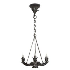 Ealy 20th Century Bronze Three Arm Whale Oil Chandelier