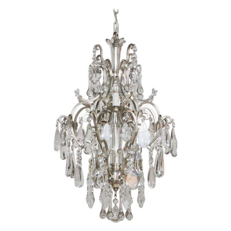 Early 20th Century Silver and Crystal 8 Lights Chandelier