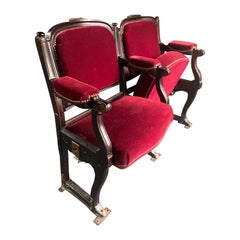 20th Century French Two Seater Theater Seats in Wood and Metal in Red Velvet