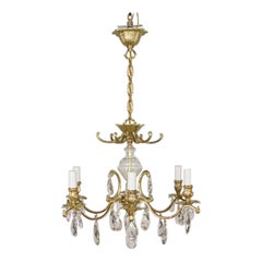 Swedish Brass and Crystal Chandelier with Six Lights