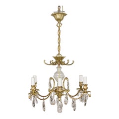 Vintage Swedish Brass and Crystal Chandelier with Six Lights