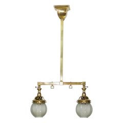 Two Light Welsbach Gas Chandelier with Original Round Shades