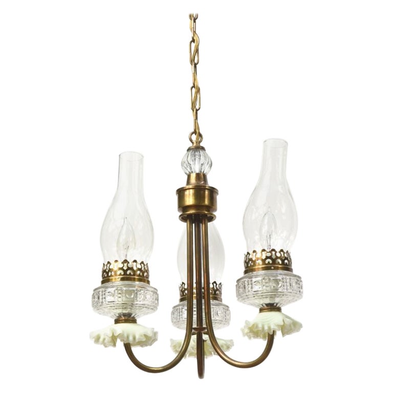 Mid 20th Century Three Light  Oil Style Chandelier For Sale