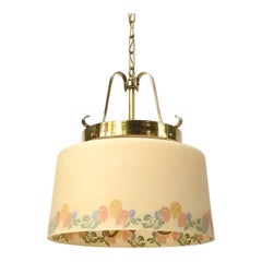 Three Light Lightolier Fixture with Vintage Floral Glass Shade