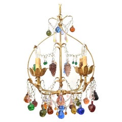 Colorful Retro Italian Chandelier with Hanging Crystal Fruits