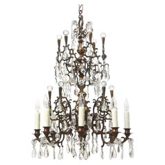 Antique 19th Century Flemish Bronze and Crystal Eight Light Chandelier