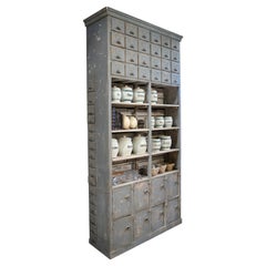 Mid-19th Century Spanish Painted Hardware Store Multi Drawer Shelved Cabinet